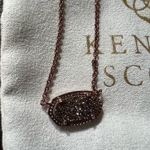 Like New Kendra Scott Elise Necklace Adjustable Chain Brown Drusy Stone